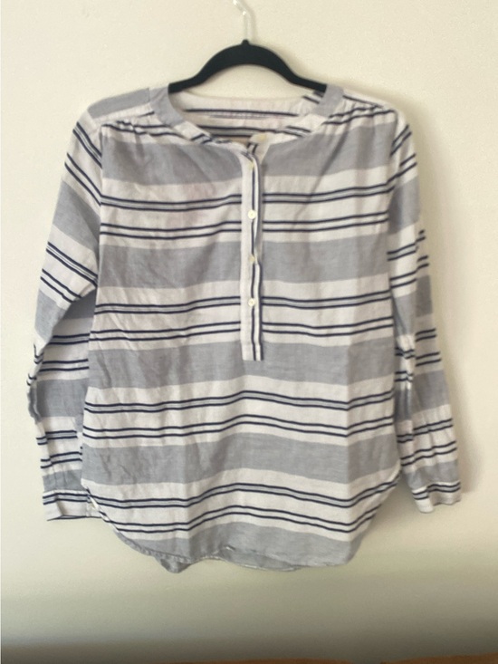 LOFT Tops - LOFT White and Navy Striped Button-Front Shirt 100% Cotton